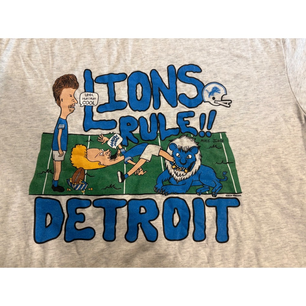 NWOT Homage NFL Detroit Lions Beavis and Butt-Head T-Shirt Gray Large L